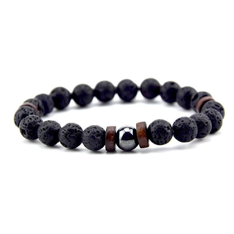 Natural Volcanic Lava bracelet Rock Stone Strand Bracelets Wood bead Black Charm Stone jewelry Women Men accessories Gift