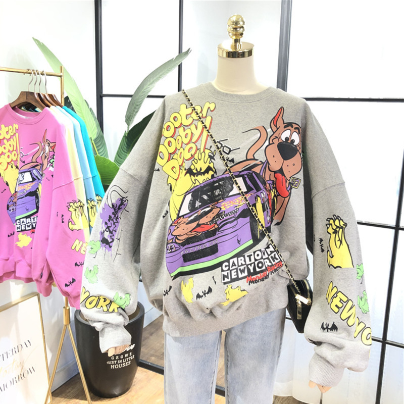 Women Hoodies Autumn Funny Cartoon Car & Dog Print Sweatshirt Oversized Streetwear Sweatshirts Hip Hop Cool Pullover Tops 200922