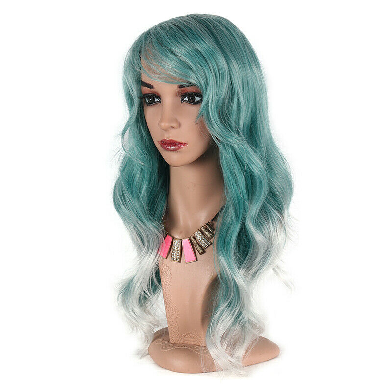 Ombre Green White Fashion Synthetic Hair Wig Long Straight Full Wigs Natural