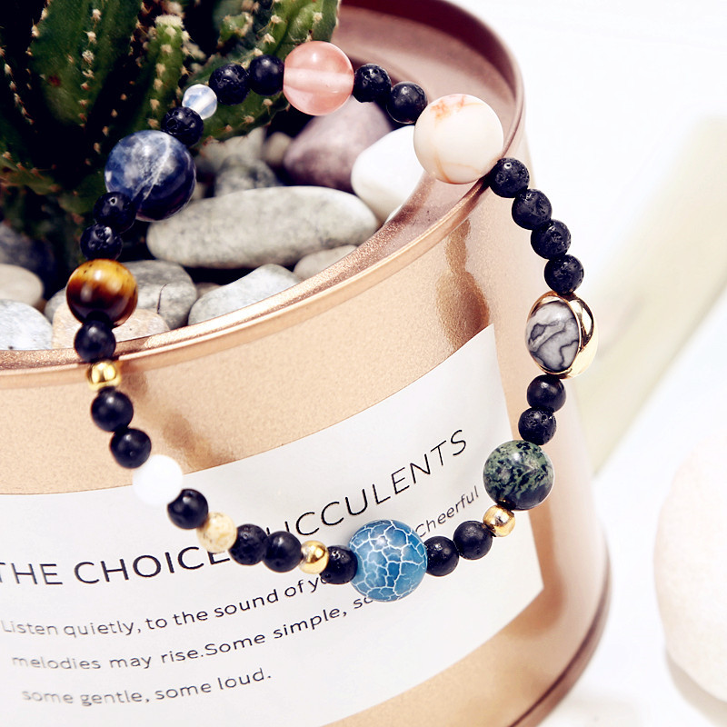 The Eight Planet Bracelet Solar System Universe Galaxy Bracelet Natural Stone Bead Bracelet Bangle for Women Girls