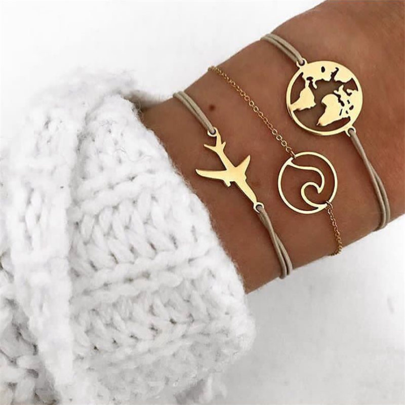 cmoonry 3Pcs/Set Simple Desgin Gold Plane Wave Map Charm Bracelets For Women Girl Bohemia Braided Rope Chain Bracelet & Bangle
cmoonry 3Pcs/Set Simple Desgin Gold Plane Wave Map Charm Bracelets For Women Girl Bohemia Braided Rope Chain Bracelet & Bangle