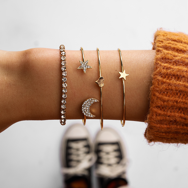 HuaTang 4pcs/set Boho Moon Star Bracelets Set Crystal Opening Adjustable Bangle Gold Silver Color Women Cuff Party Jewelry 5802
HuaTang 4pcs/set Boho Moon Star Bracelets Set Crystal Opening Adjustable Bangle Gold Silver Color Women Cuff Party Jewelry 5802