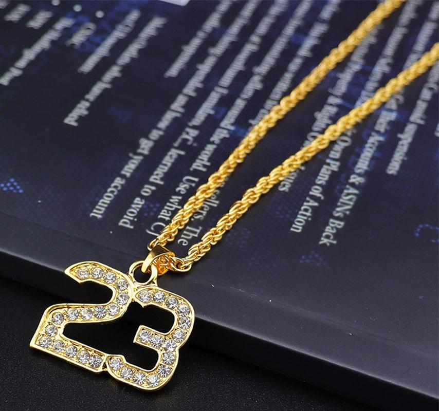 Crystal Hip Hop Basketball Legend Number 23 Necklaces & Pendants Bling Gold Cuban Chain Necklace Jewelry For Men
Crystal Hip Hop Basketball Legend Number 23 Necklaces & Pendants Bling Gold Cuban Chain Necklace Jewelry For Men