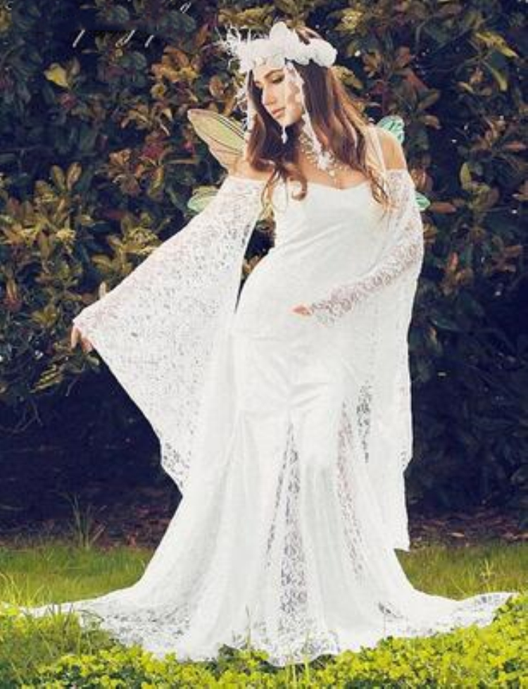 Vintage Medieval Victorian Mermaid Wedding Dresses Full Lace Bell Long Sleeve Gothic Bride Dress Lace-up Outdoor Fairy Country Boho Beach Bridal Gowns