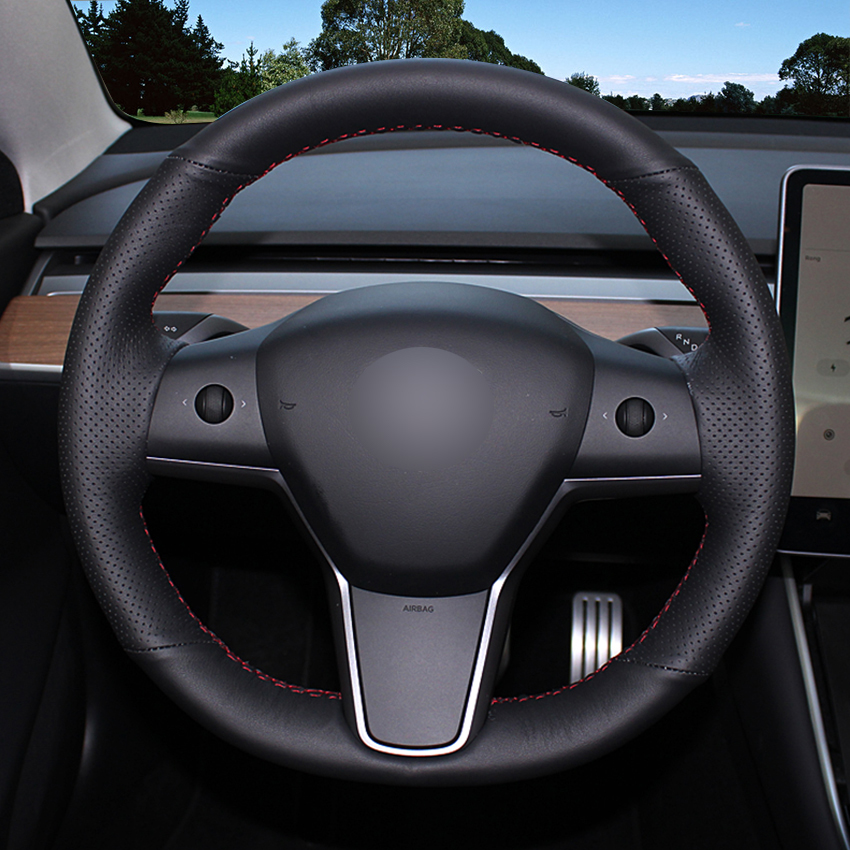 Black Artificial Leather Hand-stitched Car Steering Wheel Cover For Tesla Model 3 2015-2020 Model Y 2019 2020
Black Artificial Leather Hand-stitched Car Steering Wheel Cover For Tesla Model 3 2015-2020 Model Y 2019 2020