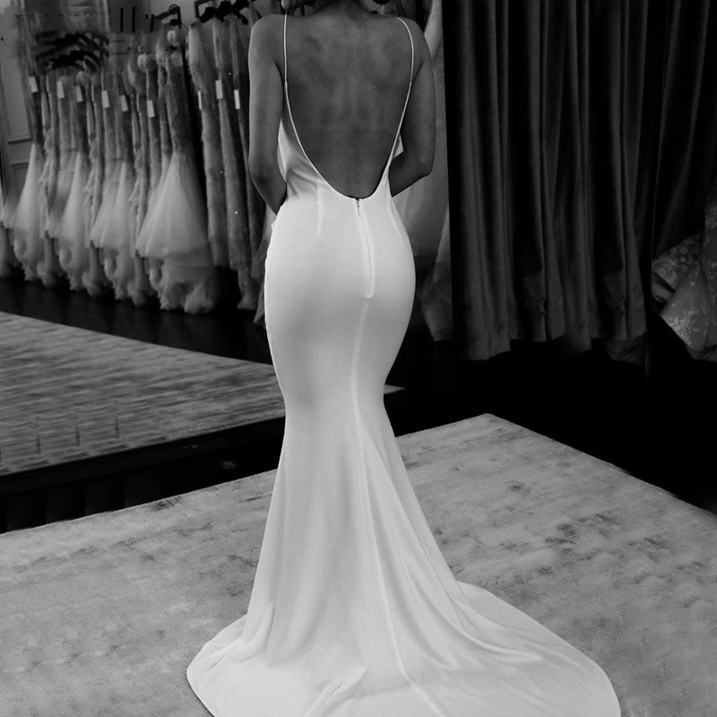 Sexy Backless Mermaid Dresses Watteau Train Wrap Simple Chic Satin Bride Dress Two Piece Bridal Wedding Gowns Vestidos de novia