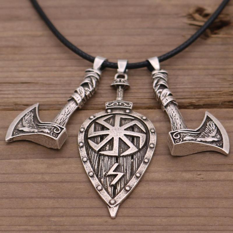 Viking Jewelry Sword Shield Odin Raven Wolf Axe Amulet Slavic Kolovrat Symbol Talisman Male Necklace Dropshipping
Viking Jewelry Sword Shield Odin Raven Wolf Axe Amulet Slavic Kolovrat Symbol Talisman Male Necklace Dropshipping