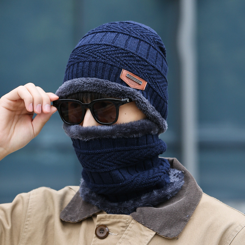 Winter hat Beanies Men's Hat Scarf Warm Breathable Wool Knitted Hat For Boys Letter Double Layers Cap