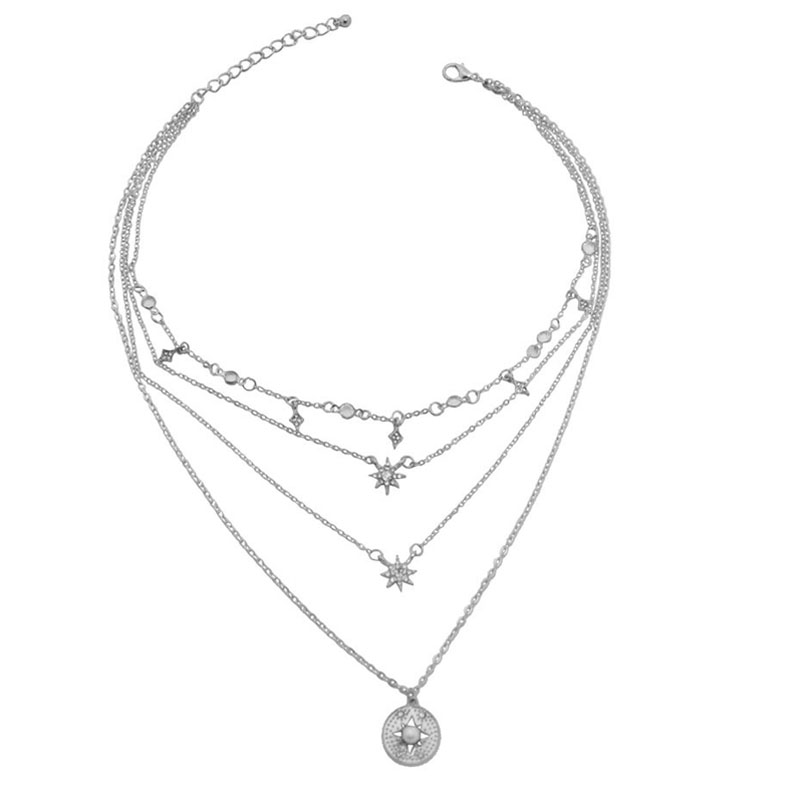 2021 Trendy Multilayer Rhinestone Pendant Necklaces Womens Gold Silver Moon and Star Bling Diamond Jelwery