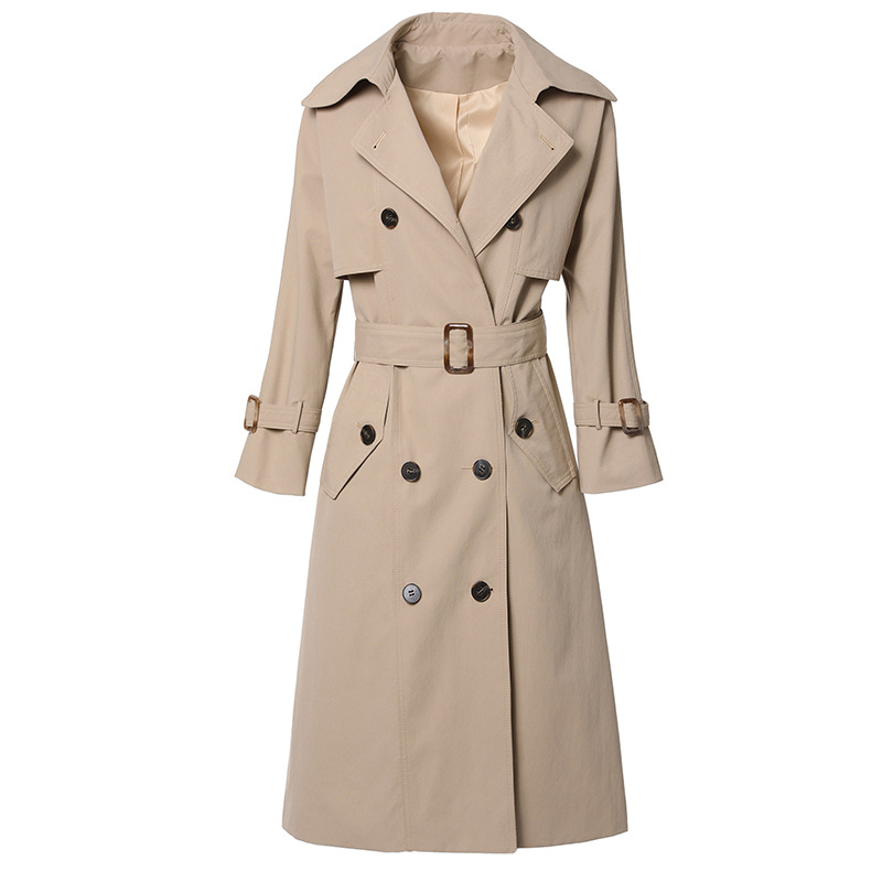 2020 new women' British silhouette solid color windbreaker temperament belt double breasted long sleeve coat women, Khaki
2020 new women' British silhouette solid color windbreaker temperament belt double breasted long sleeve coat women, Khaki