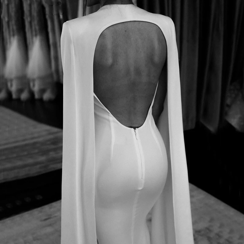 Sexy Backless Mermaid Dresses Watteau Train Wrap Simple Chic Satin Bride Dress Two Piece Bridal Wedding Gowns Vestidos de novia
