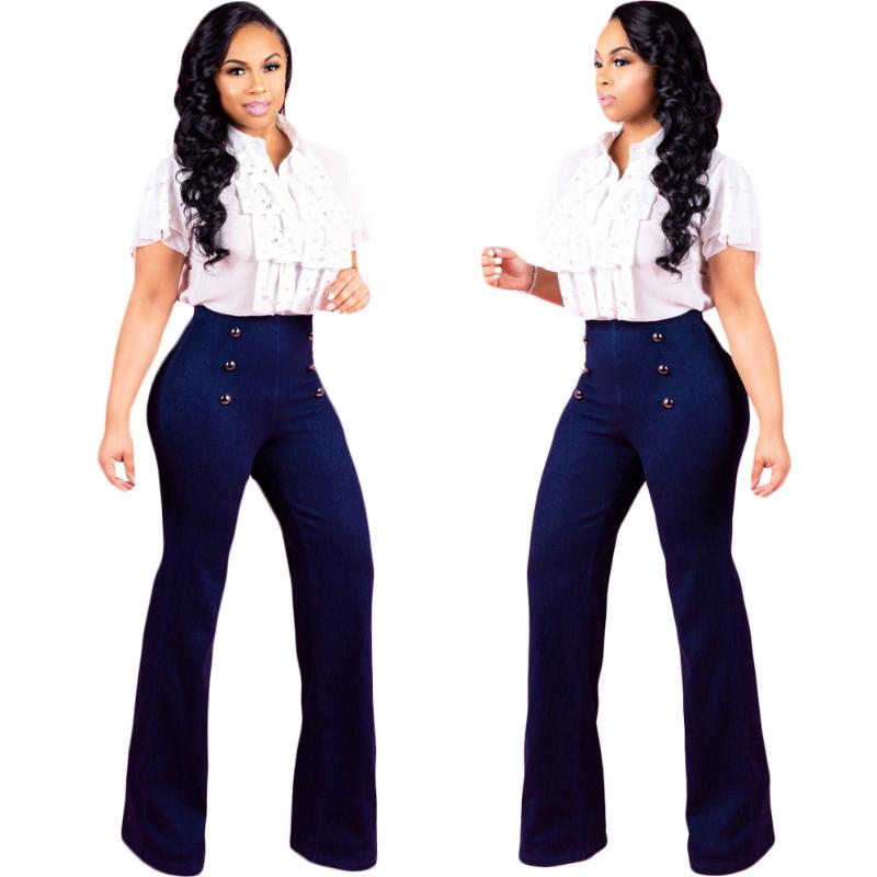 Women high waist casual jeans fashion washed pure blue Slim double-breasted wide-leg pants fashion flared denim trousers, 01
Women high waist casual jeans fashion washed pure blue Slim double-breasted wide-leg pants fashion flared denim trousers, 01