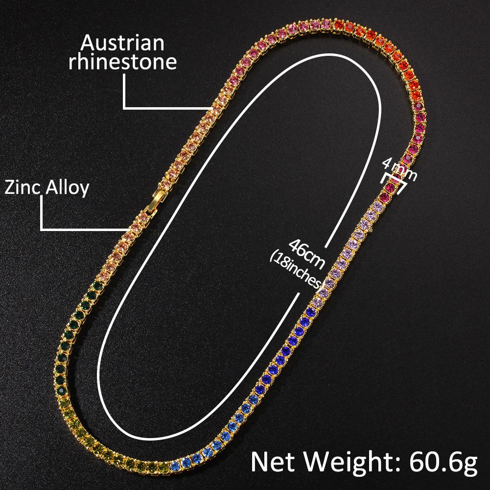 New Hip Hop Fashion 18K Gold Bling Colorful Diamond Tennis Chain Necklace Choker Bracelet Watch Mens and Womens Bracelets Jewelry Sets Gifts