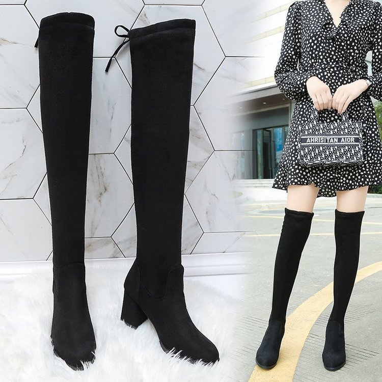 DM642 2020 autumn and winter new pointed high heel women's boots plus fleece over the knee boots thick heel stretch, Black
DM642 2020 autumn and winter new pointed high heel women's boots plus fleece over the knee boots thick heel stretch, Black