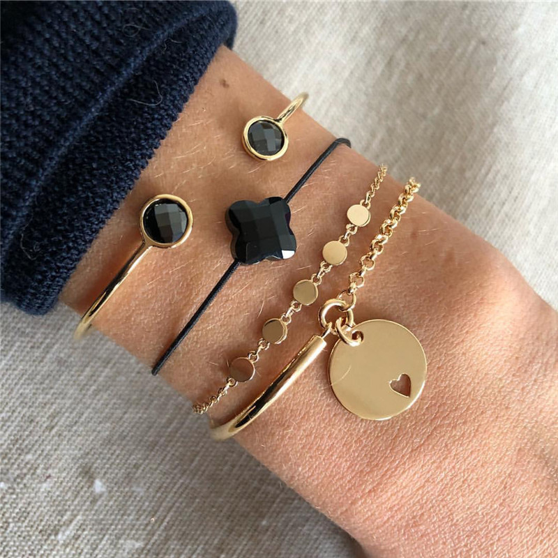 Charm Bracelets 4Pcs/Set Boho Style Gold Color Link Chain Bracelet Black Crystal Open Bangle Women Party Jewelry Gift
Charm Bracelets 4Pcs/Set Boho Style Gold Color Link Chain Bracelet Black Crystal Open Bangle Women Party Jewelry Gift