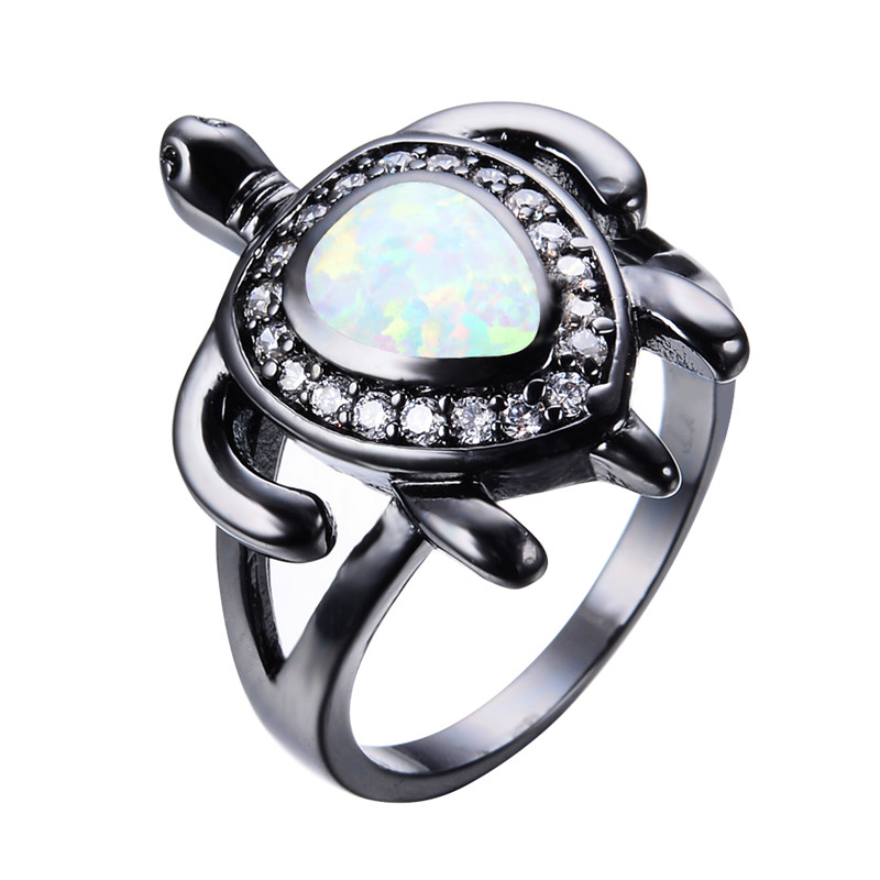 Cute Female Blue White Fire Opal Ring Vintage 14KT Black Gold Wedding Rings For Women Promise Love Turtle Animal Engagement Ring
Cute Female Blue White Fire Opal Ring Vintage 14KT Black Gold Wedding Rings For Women Promise Love Turtle Animal Engagement Ring