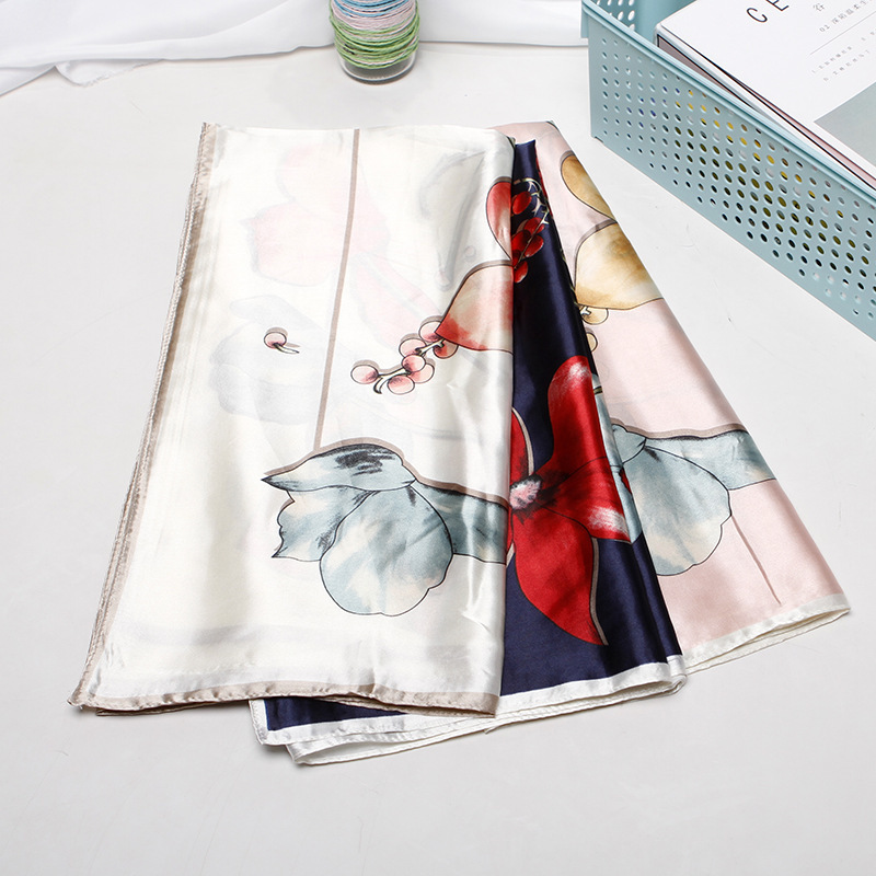 2019 Fashion Head Scarf For Women Floral Print Silk Satin Hijab Scarfs Female 90*90cm Square Shawls Kerchief Scarves For Ladies T200910