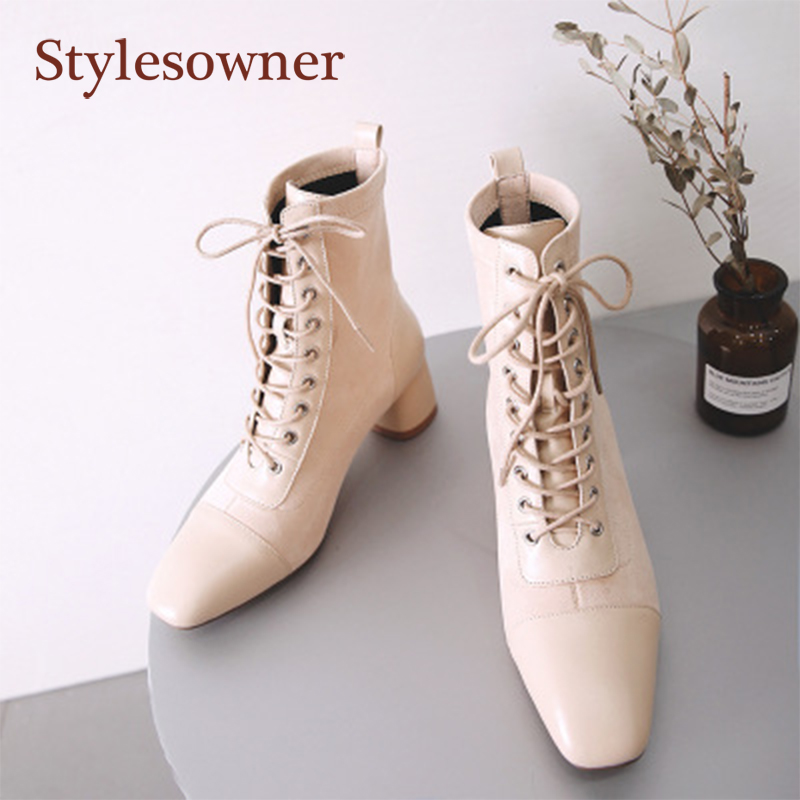 2020 Autumn / Winter New Stitching Lace-Up Boots Trendy Women's Thick-Heeled Beige Mid-Heeled Thin Fashion Short Boots
2020 Autumn / Winter New Stitching Lace-Up Boots Trendy Women's Thick-Heeled Beige Mid-Heeled Thin Fashion Short Boots