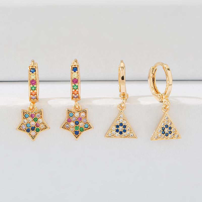 Bohemia Geometric Small Star Triangle Crystal Dangle Earrings Luxury Copper Rainbow CZ Earrings Huggie Jewelry Gifts
Bohemia Geometric Small Star Triangle Crystal Dangle Earrings Luxury Copper Rainbow CZ Earrings Huggie Jewelry Gifts