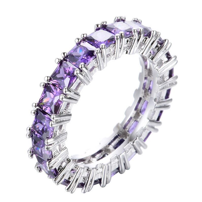 Size 6-10 New Arrival Simple Fashion Jewelry 925 Sterling Silver Radiant Cut Multi Color CZ Gemstones Eternity Women Wedding Band Ring Gift