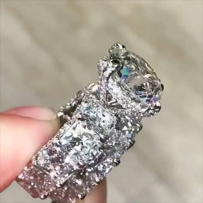 ring Luxury Jewelry 925 Sterling Silver Large Round Cut White Topaz CZ Diamond Couple Rings Women Wedding Bridal Ring