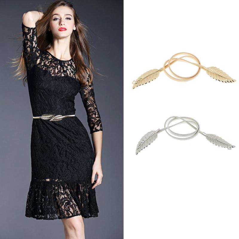 78cm 70cm Vintage Women Waistband Leaves Design Metal Waist Belt Skinny Elastic Cinturon Ceinture Femme Gold Silver Cummerbund