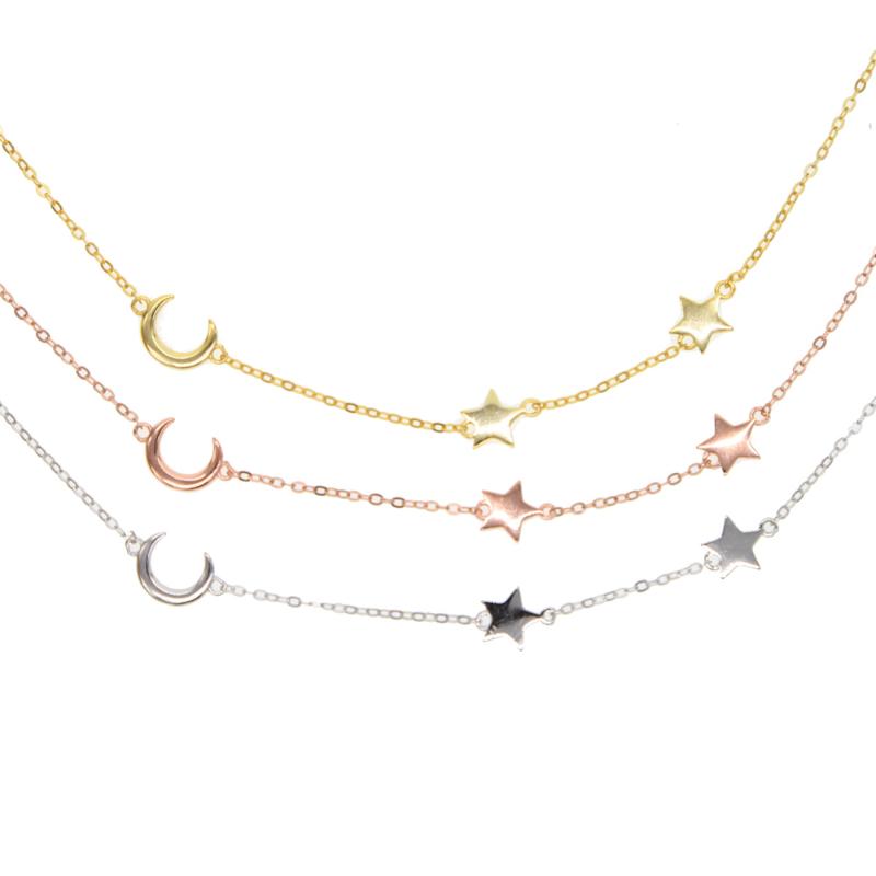 Genuine 925 Sterling Silver Fashion Collarbone Chain Little Moon Star Pendant Necklaces 3 Color 40+5cm For Women Wedding Jewelry
Genuine 925 Sterling Silver Fashion Collarbone Chain Little Moon Star Pendant Necklaces 3 Color 40+5cm For Women Wedding Jewelry