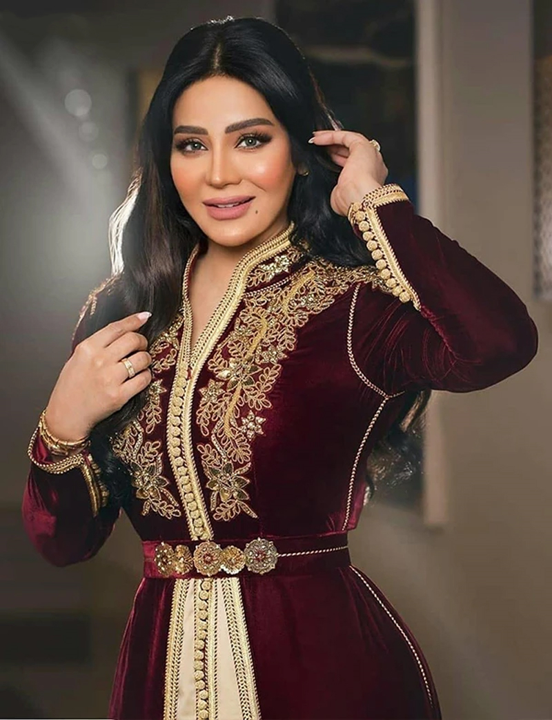 Moroccan Caftans Burgundy Formal Evening Dresses A Line Long Sleeve Embroidery Evening Gowns Floor Length Velour Vintage Prom Party Dress