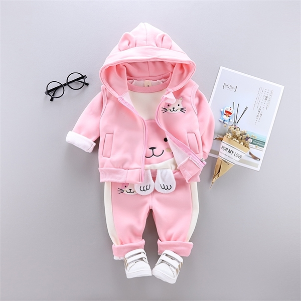 Yellow Cat Boys Clothing Sets Autumn Keep Warm Casual Baby Boy Clothes Zipper Coat + Pant + Vest Kids Suits Children Clothing