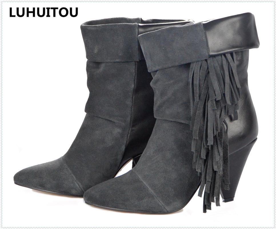 spring fashion spike heels back to school shoes Women suede fringe ankle work boots casual genuine leather cowboy tassel boots, Black
spring fashion spike heels back to school shoes Women suede fringe ankle work boots casual genuine leather cowboy tassel boots, Black