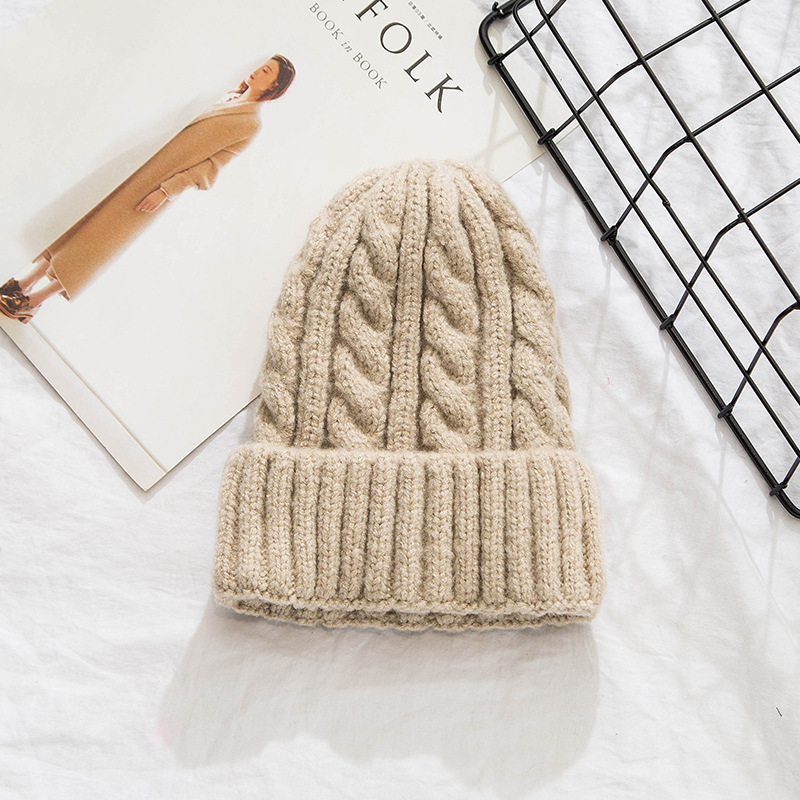 New Arrival Stylish Autumn Winter Warm Women Braided Crochet Wool Knitted Beanie Beret Ski Ball Cap Baggy Solid Hat Skullies