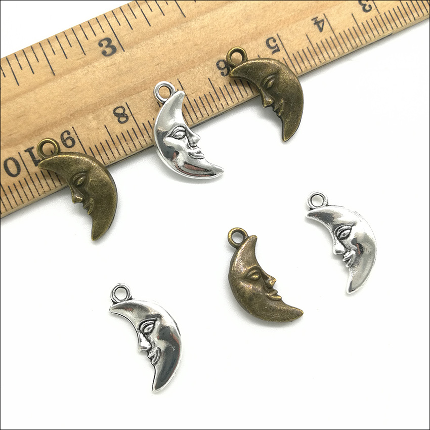 100pcs Moon God Face Alloy Charm Pendant Retro Jewelry DIY Keychain Ancient Silver Bronze Pendant For Bracelet Earrings 19x9mm