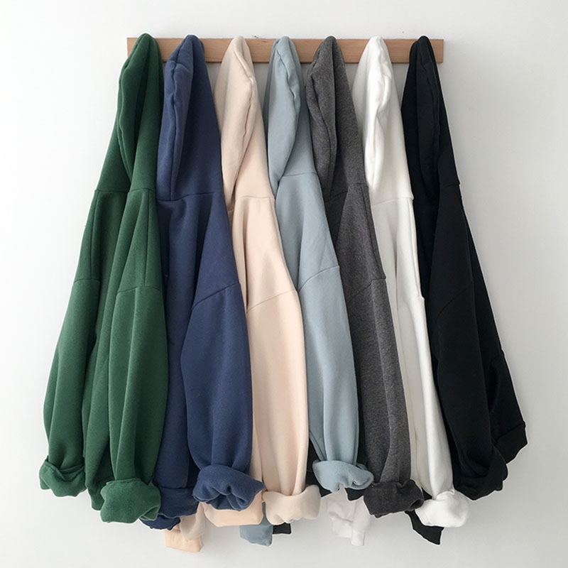 Velvet Thickened Hooded Sweatshirt Women Casual Solid Long Sleeve Loose Pullover Tops Female Harajuku Green Blue Autumn Hoodies 200924