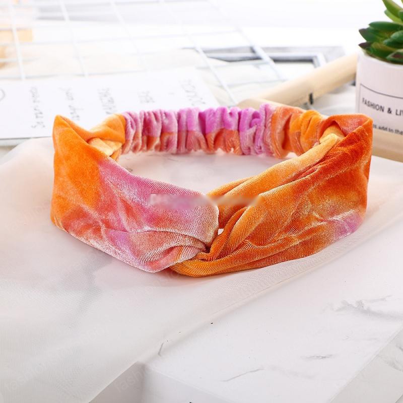 Fashion Women Tie Dyed Headband Outdoor Sports Velvet Cross Hairbands Girls Elastic Headwrap Hair Accessories