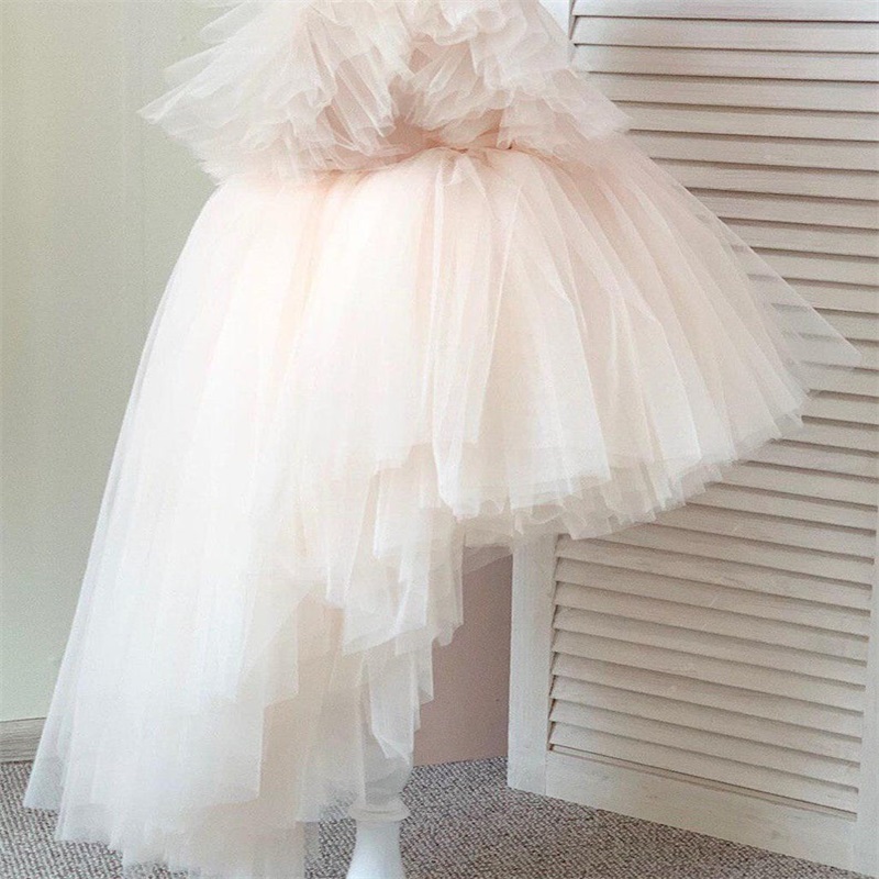 Pink Chic Floral Ball Gown Flower Girl Dresses Ruffle Tulle Cute Hand Made Flower Girl Pageant Gowns Custom Made First Communion Gown