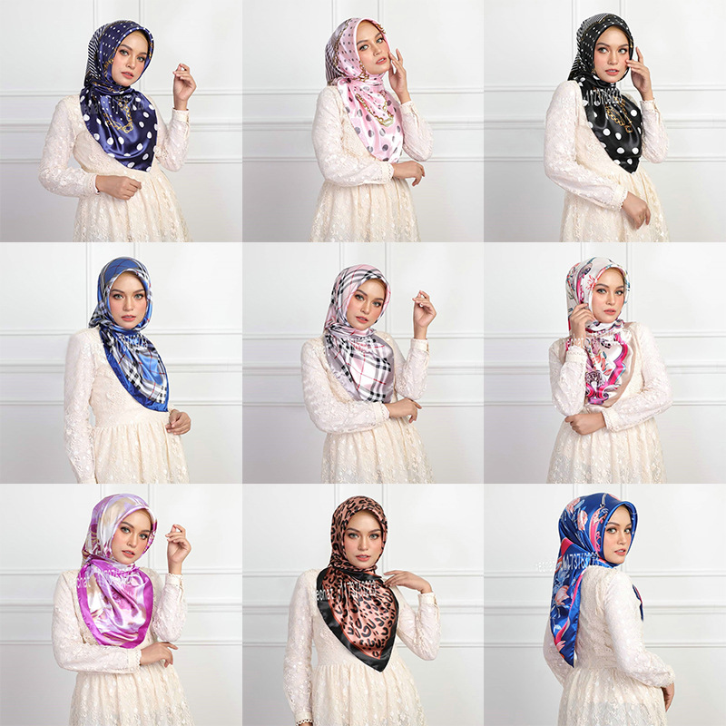 Satin Silk Fashion Women Scarf Luxury Print Hijab Silk Shawl Scarfs Foulard Square Head Scarves Wraps 2020 NEW