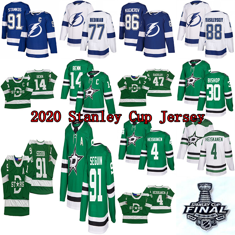 2020 Stanley Cup Jersey Dallas Stars 91 Seguin 14 Benn 47 Radulov 4 Heiskanen Tampa Bay Lightning 91 Stamkos 86 Kucherov 77 Hedman, Black;red 
2020 Stanley Cup Jersey Dallas Stars 91 Seguin 14 Benn 47 Radulov 4 Heiskanen Tampa Bay Lightning 91 Stamkos 86 Kucherov 77 Hedman, Black;red
