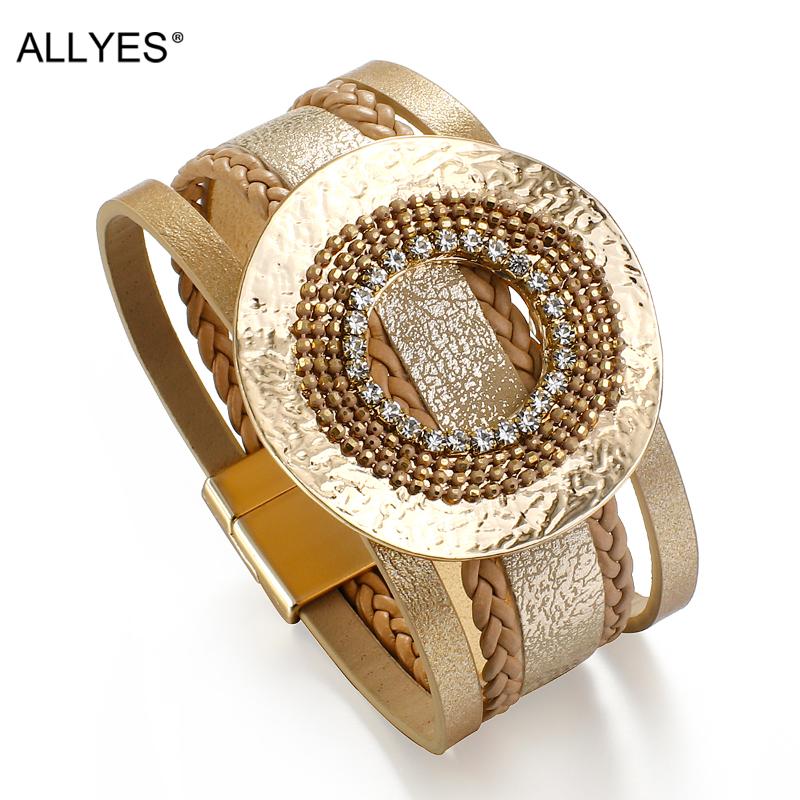 ALLYES Boho Big Metal Round Charm Genuine Leather Bracelet for Women Fashion Crystal Metal Wide Wrap Bracelet Biker Jewelry
ALLYES Boho Big Metal Round Charm Genuine Leather Bracelet for Women Fashion Crystal Metal Wide Wrap Bracelet Biker Jewelry