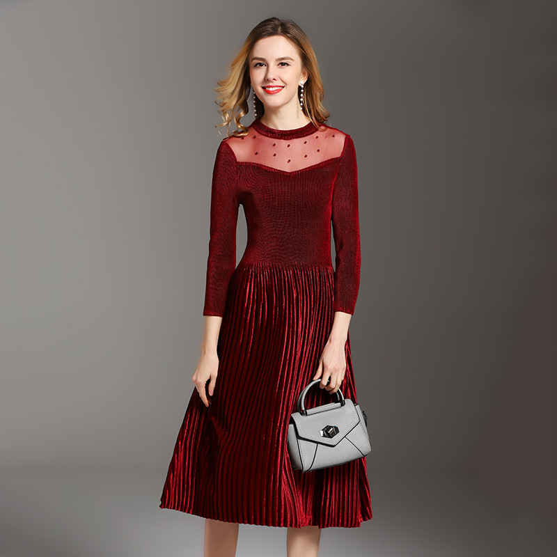 Clearance Price Issey Pleated Dress Jewelry Velvet Autumn Underdress Solid Rivet Lace O-Neck Knee-Length Dresses for Women, Black
Clearance Price Issey Pleated Dress Jewelry Velvet Autumn Underdress Solid Rivet Lace O-Neck Knee-Length Dresses for Women, Black