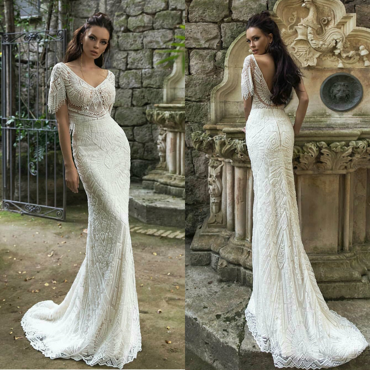 2021 Elegant Wedding Dresses V Neck Capped Sleeve Mermaid Bridal Gowns Custom Made Backless Lace Beading Sweep Train Wedding Dress, Champagne
2021 Elegant Wedding Dresses V Neck Capped Sleeve Mermaid Bridal Gowns Custom Made Backless Lace Beading Sweep Train Wedding Dress, Champagne