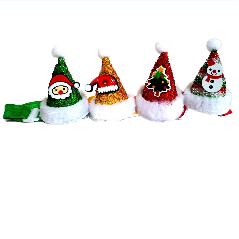 Dog Apparel Pet Christmas Hat With Adjustable Strap Headpiece Costume Cap Party Supplies Cute Mini Bling Decoration