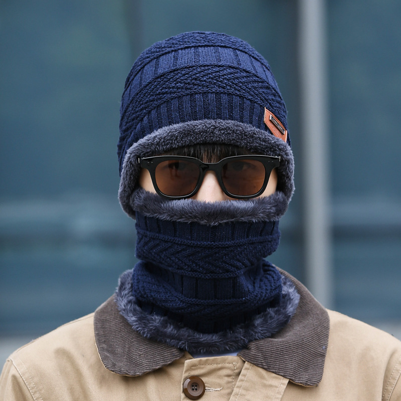 Winter hat Beanies Men's Hat Scarf Warm Breathable Wool Knitted Hat For Boys Letter Double Layers Cap