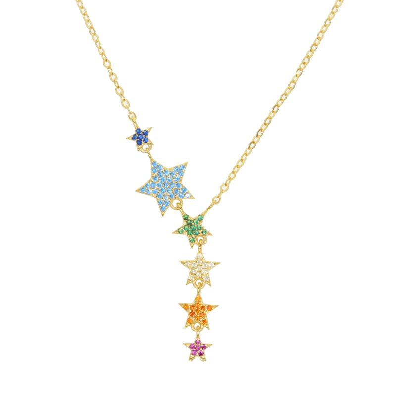 MICRO Pave colorful cz star charm 6 pcs rainbow zirconia star link chain Y shape Gold necklace for women
MICRO Pave colorful cz star charm 6 pcs rainbow zirconia star link chain Y shape Gold necklace for women