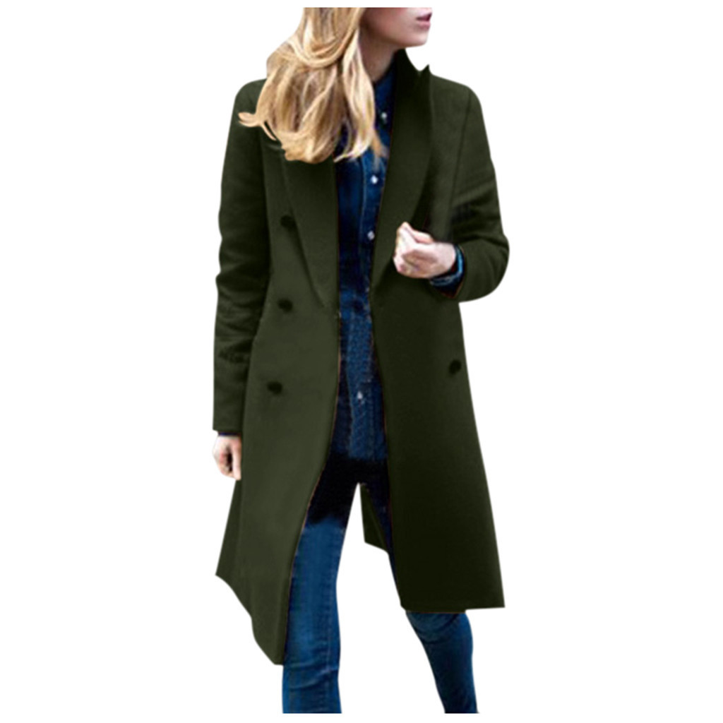 Womens Winter Lapel Wool Coat Trench Jacket Long Overcoat Outwear autumn winter Dropshipping size Leisure Work clothes Selling T200110