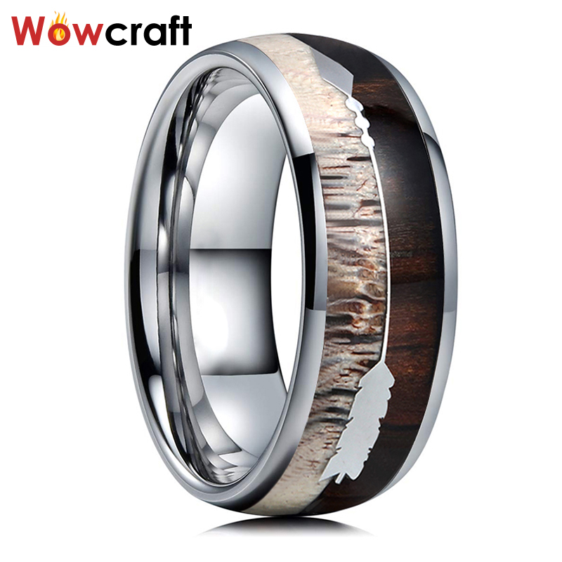 8mm Tungsten Carbide Rings for Men Women Wedding Bands Koa Wood Arrow Deer Antler Inlay Domed Polished Shiny Comfort Fit
8mm Tungsten Carbide Rings for Men Women Wedding Bands Koa Wood Arrow Deer Antler Inlay Domed Polished Shiny Comfort Fit