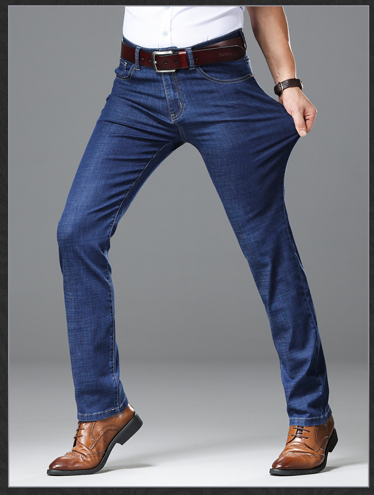 The Blue Loose Jeans Men Tall Waist Ice Silk Soft High Elasticity LinYe1109