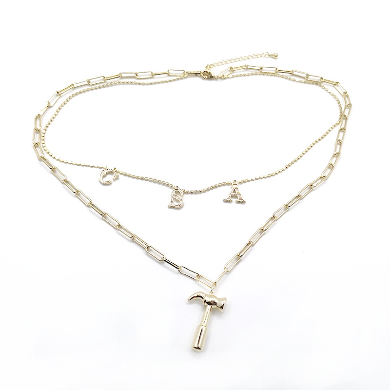 LONDANY Fashionable Popular Letter Hammer Double Chain Pendant Gold color Necklace
LONDANY Fashionable Popular Letter Hammer Double Chain Pendant Gold color Necklace