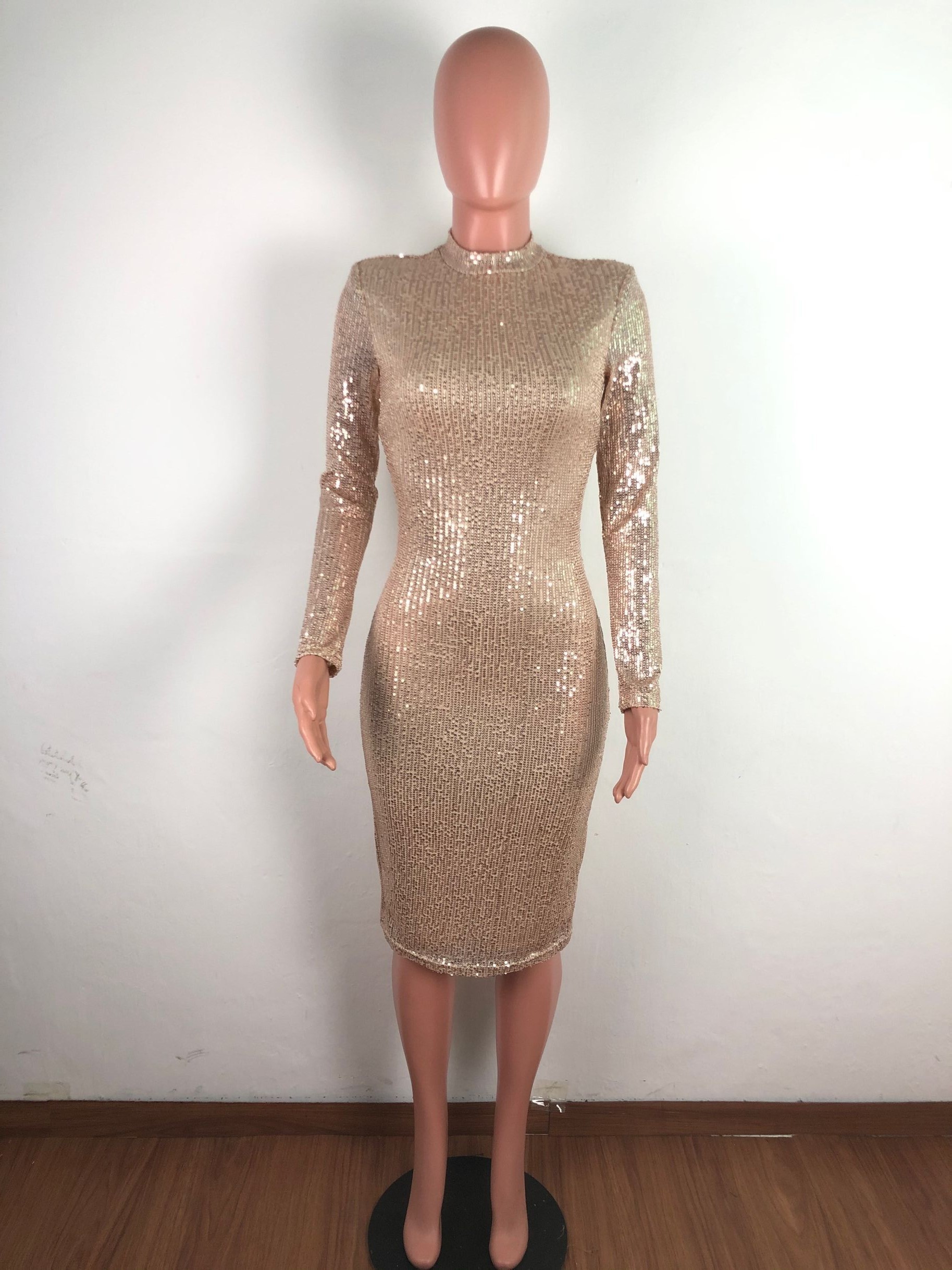 2020 Spring Winter Dress Women Sequined Sexy Full Sleeve Bodycon O-Neck Night Club Party Street Bandage Midi Pencil Dresses T200911