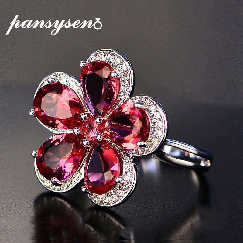 PANSYSEN Luxury Flower Shape Ruby Gemstone Rings for Women Real 925 Sterling Silver Wedding Party Fine Jewelry Ring Wholesale
PANSYSEN Luxury Flower Shape Ruby Gemstone Rings for Women Real 925 Sterling Silver Wedding Party Fine Jewelry Ring Wholesale
