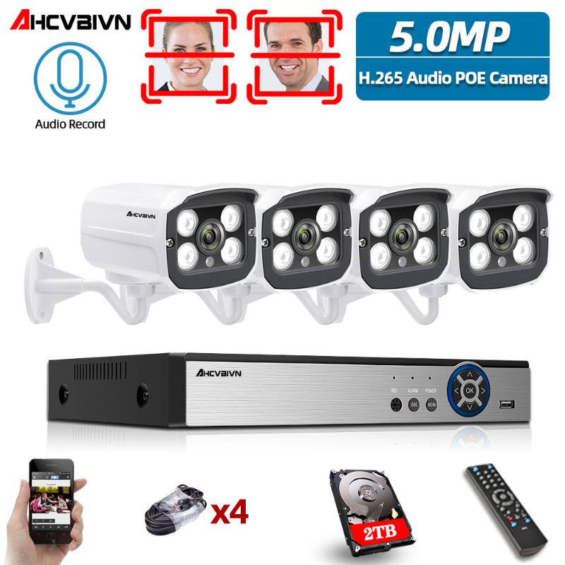 

4CH 2592*1944P Face record POE NVR Surveillance Kit H.265 5.0MP POE CCTV IP Camera Waterproof Outdoor Night Vision Set